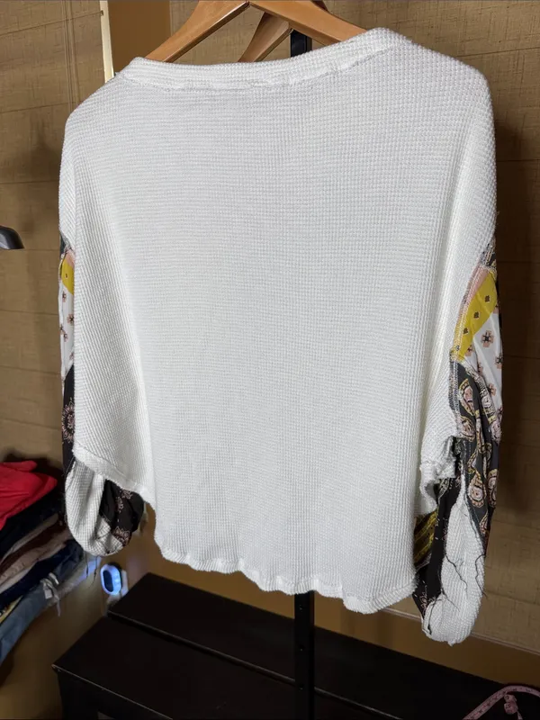 Free People We The Free Blossom Thermal Top Small Boho Patchwork Balloon Sleeve - Image 14