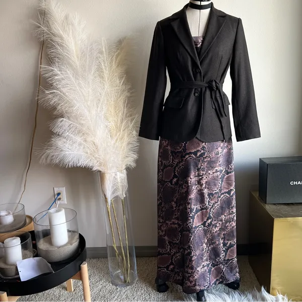 SISLEY brown tweed belted tailored blazer - Image 3
