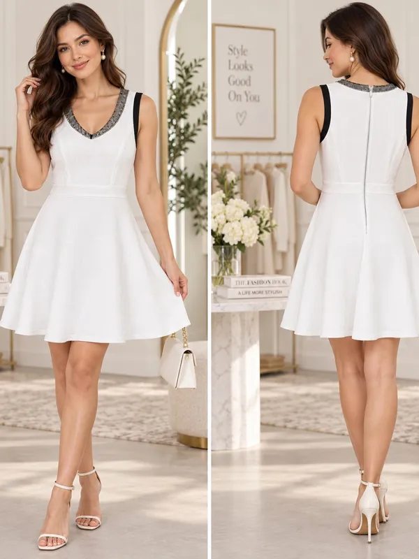 XOXO White Fit-and-Flare Dress with Black Trim - Image 2