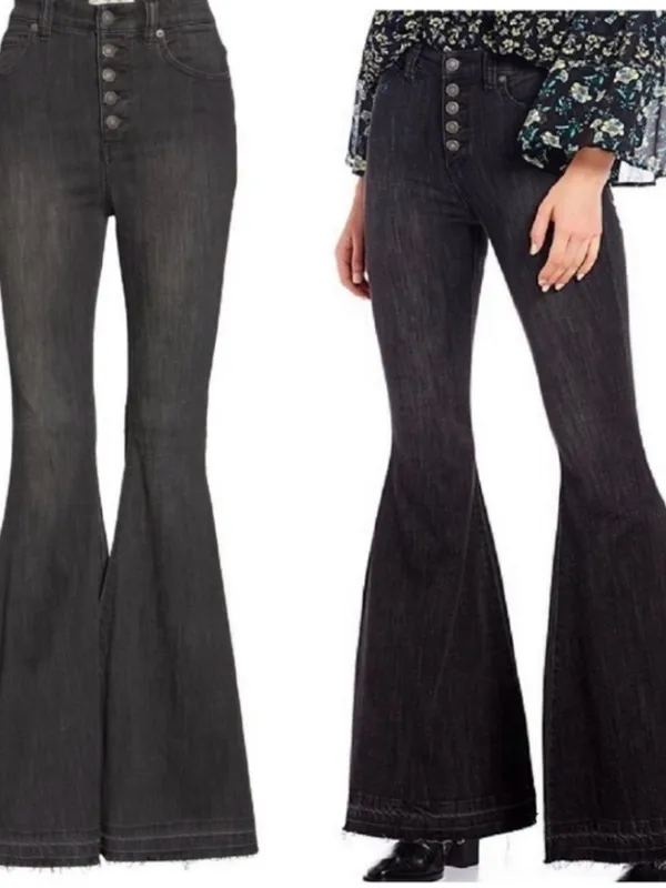 NWOT Free People Irreplaceable Button Front High Waisted Bell Bottom Flare Jean - Image 3