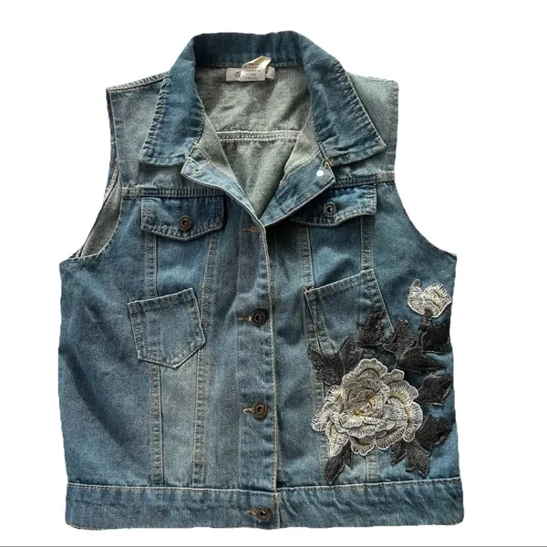 Paisley Vine Denim Vest L Lace And Flower Appliqué Whimsy Fairy Boho Western - Image 6