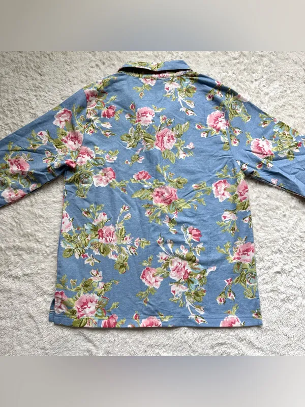Garnet Hill Organic Cotton Heritage Flannel Pajama Top Shirt S Blue Floral NWOT - Image 11