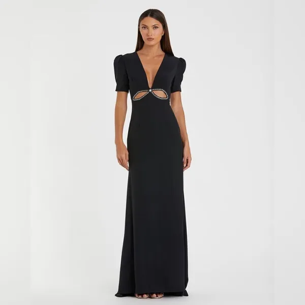 NWT Mac Duggal Ieena Puff Sleeve Black Cut Out Gown Dress 6 2630 - Image 3