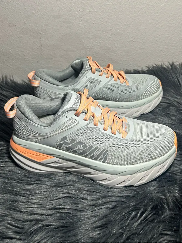 Hoka One One Bondi 7 Running Gray Harbor Mist Comfort Sneakers Size 5.5 - Image 4