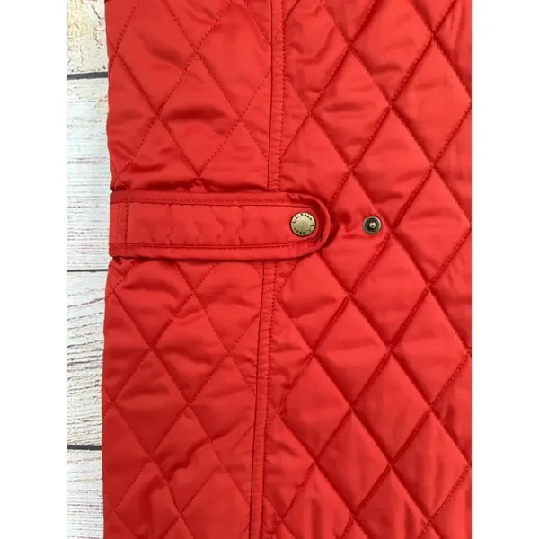 LL Bean Diamond Quilted Full Zip‎ Vest MED Rust Brown Plaid Lined Cord Collar - Image 7