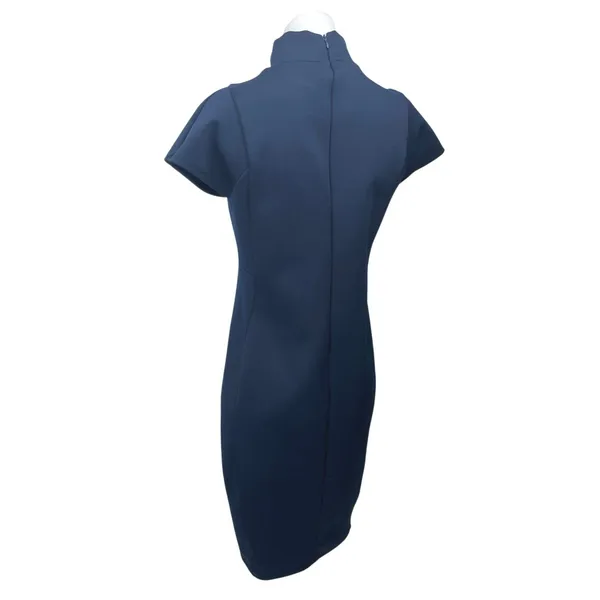 Zara Navy Blue Short Sleeve Mock Neck Zipper Midi Bodycon Sheath Dress Size L - Image 3