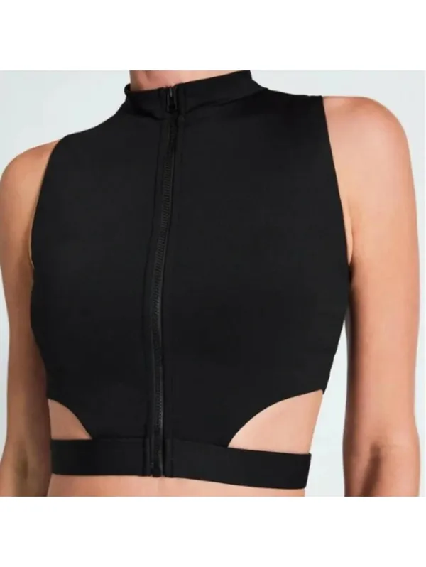 DEVON WINDSOR EMERY CROP TOP CUTOUT FULL ZIP BRA Small $98 Black - Image 3