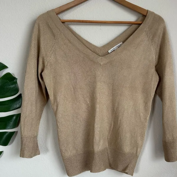 Vintage Banana Republic Gold Knit Off the Shoulder Top - Image 3