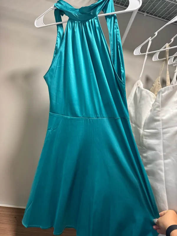 High neck satin dress Blue - Image 2