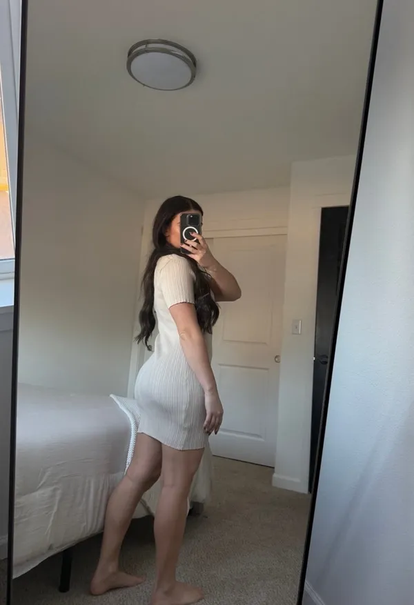 H&M cream ribbed mini dress - Image 2