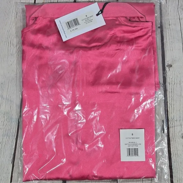 WeWoreWhat‎ Cut Out Midi Skirt Satin Charmeuse Zat Hot Pink WWB06-1 Size S NWT - Image 9
