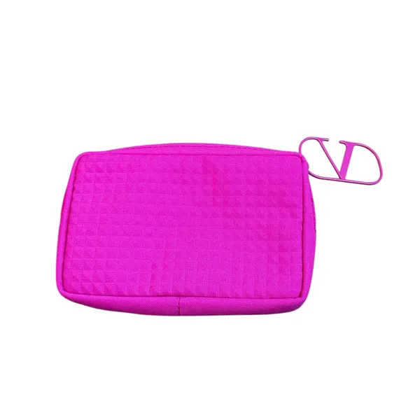 Valentino Hot Pink Studded Mini Clutch Pouch Bag Wallet Purse V Charm Zipper - Image 2