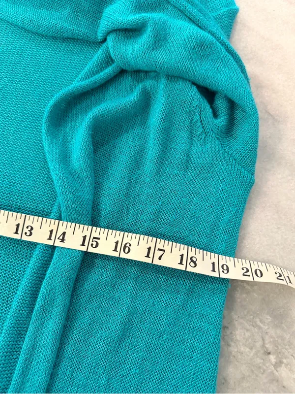 J. Jill Size M Turquoise Linen Blend Lightweight Open Front Duster Cardigan - Image 9