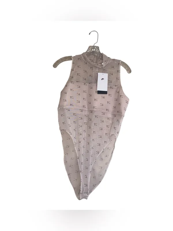 NWT NIKE AIR PRINTED MOCK-NECK BODYSUITSheer Mesh AOP Large Tank Brown - Image 9