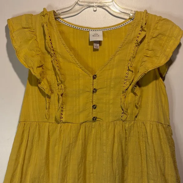 Knox Rose Yellow Flutter Sleeve Tiered V-Neck Lined Baby Doll Mini Dress Size L - Image 6