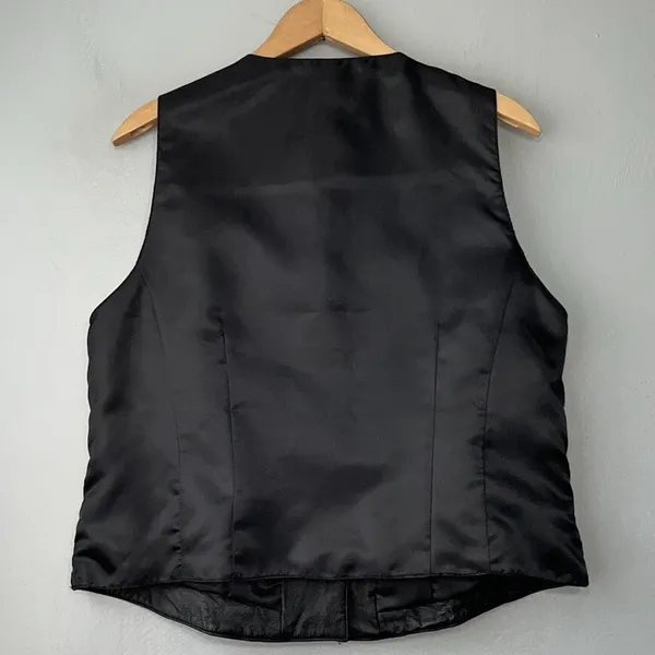 Jacqueline Ferrar Womens Size Large Black Leather Vest Steampunk Biker Moto Goth - Image 3