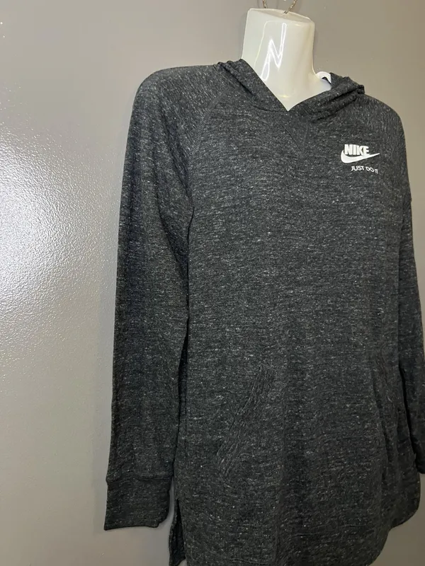 Nike Hoodie Womens XL Gray Just Do It V Neck Pullover Tunic Sweatshirt Knit - Image 3
