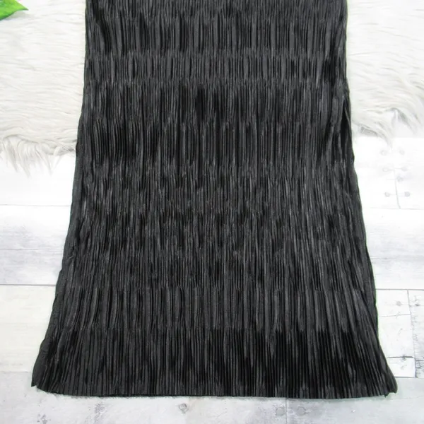By ANTHROPOLOGIE Black Ruched V-Neck Side Slits Midi Dress Plissé Finish Size XS - Image 7