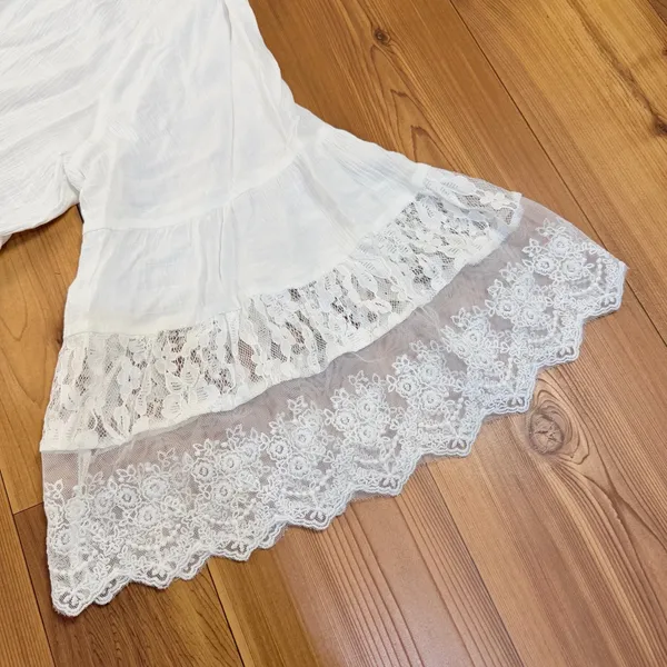 Oddi White Lace Tunic Blouse Boho Tiered Bell Sleeve Button Down Plus Size 1X - Image 7