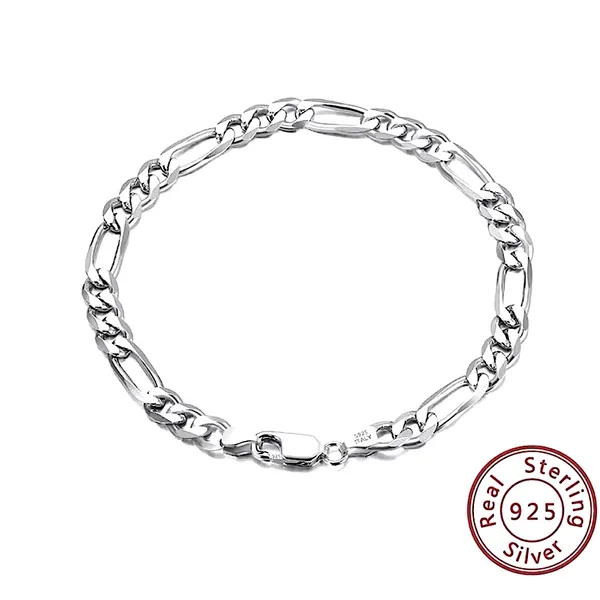 NEW Unisex Rhodium Plated 925 Sterling Silver‎ Figaro Chain Bracelet, 8” - Image 3