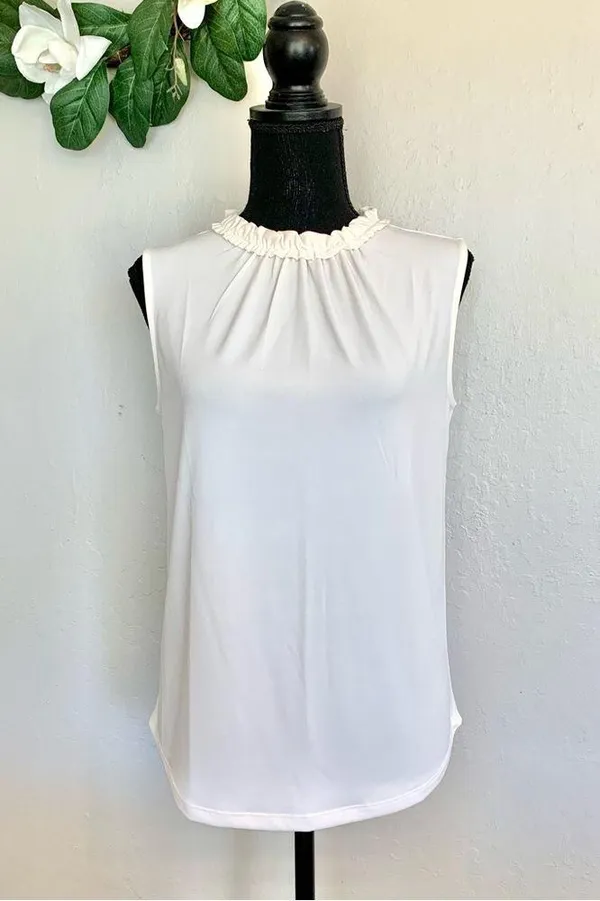 Ann Taylor Factory White Ruffle Sleeveless Blouse - Image 4