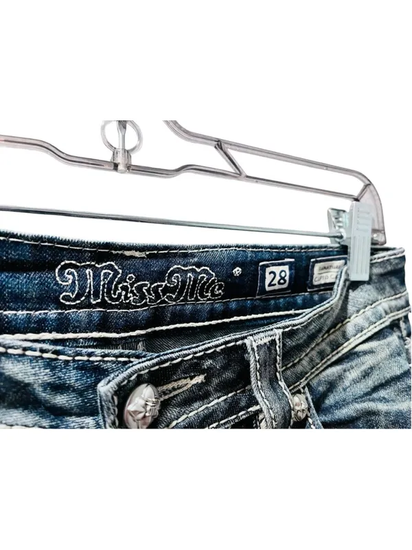 Miss Me Y2K Rhinestone Embroidered Bling Cuffed Capri Pants Size 28 Denim Jeans - Image 3