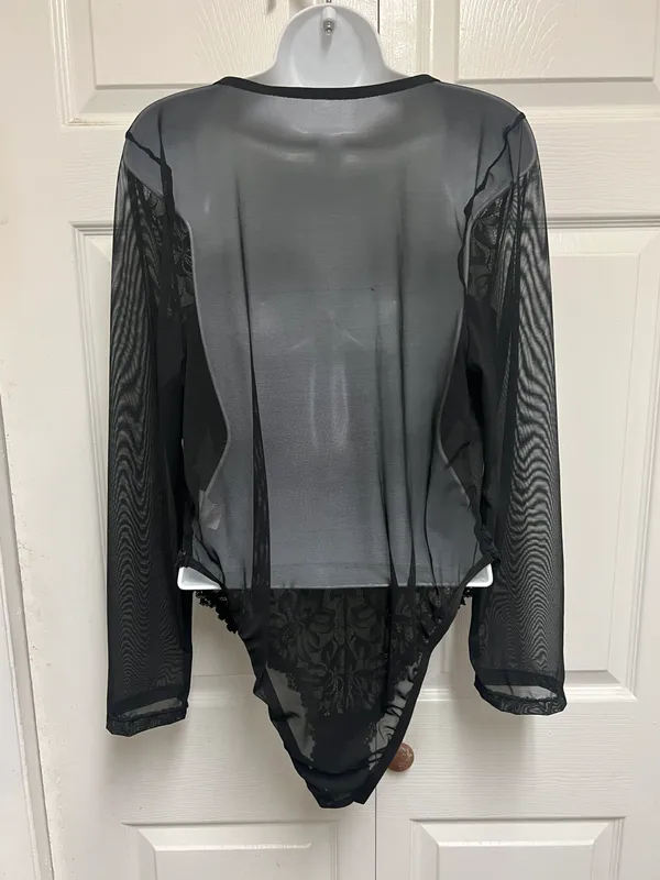 UNBRANDED Black Lace Bustier Sheer Mesh Sweetheart Neck Bodysuit - Image 11