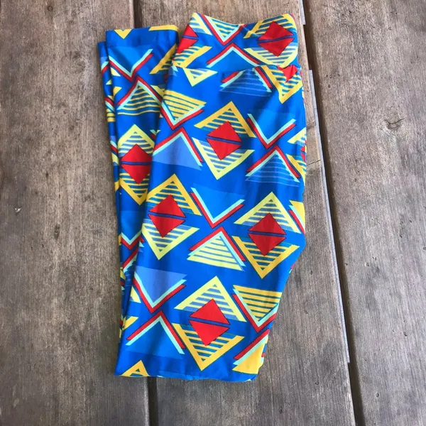 LuLaRoe‎ Womens Leggings One Size Blue Red Yellow Triangles Geometric Soft OS - Image 7