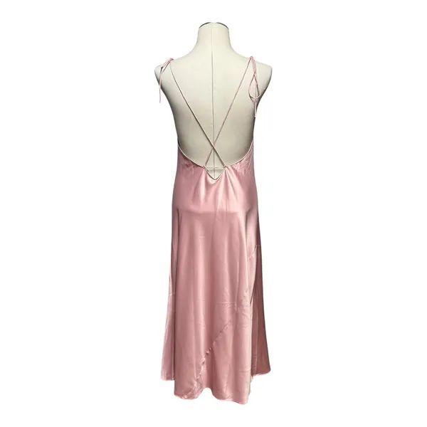 Victoria's Secret Satin Midi Slip Dress Adjustable Tie Straps Light Pink Medium - Image 4