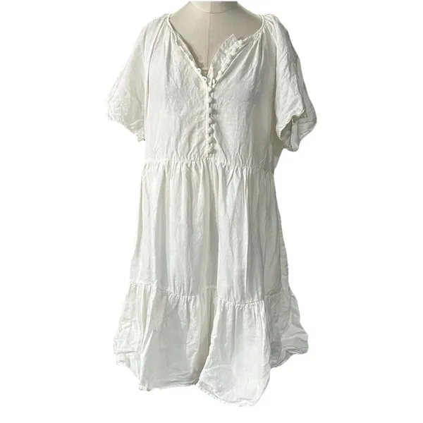 Madewell Women's Medium White Linen Blend Mini Dress Flutter Sleeve Tiered - Image 10