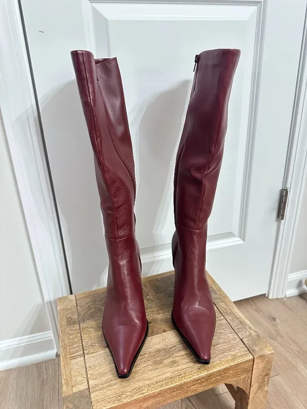 STEVE MADDEN Lingo Pointed Toe Knee High Boot in Wine Leather Size US 8 - Image 2
