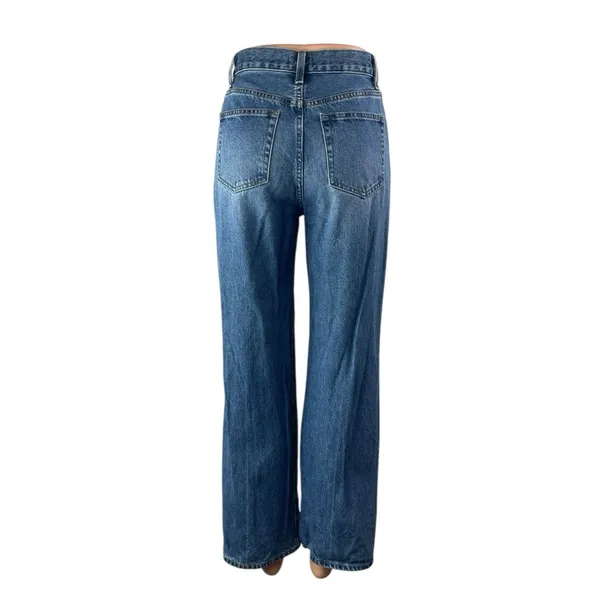 Uniqlo Women's Blue High Waisted Medium Wash Wide Straight Denim Jeans Size 22 - Image 2