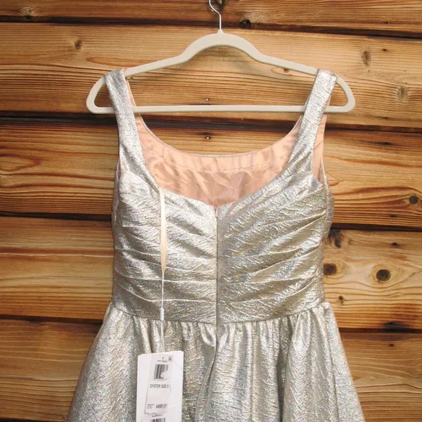 MAC DUGGAL Size 6 Gold Square Neck Pleated Sleeveless Midi Cocktail Dress Gown - Image 11