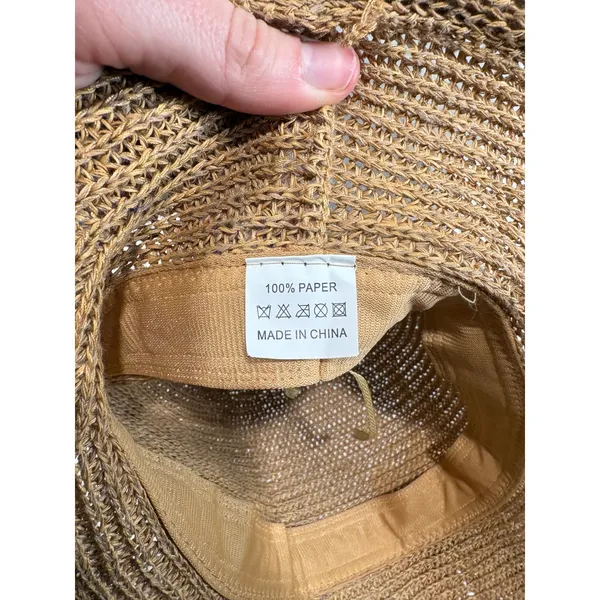 Womens‎ Brown Woven Paper Straw Sun Hat with Frayed Edge and Sunflowers - Image 7