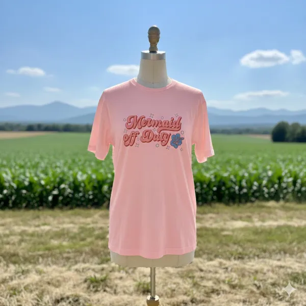 Mermaid Off Duty T Shirt M Pink Beach Graphic NWT Casual Short Sleeve Tee - Image 10