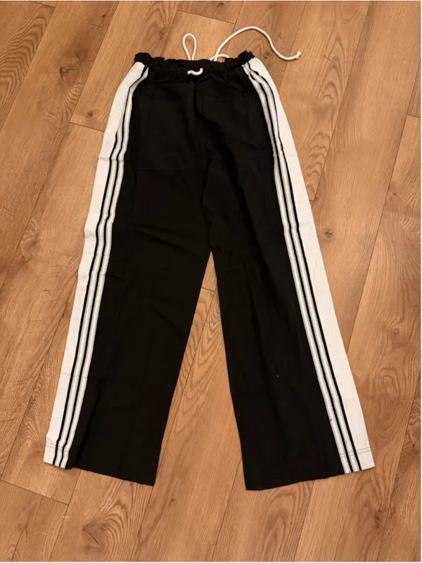 NEW Pants Wide Leg Side Striped Pants Drawstring XS Black - Image 6