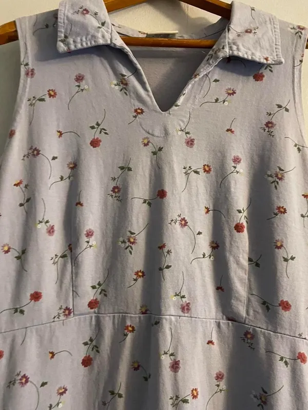Varsity Vintage 90s 100% Cotton TShirt Dress Purple Sleeveless Floral Cottagecore Granny - Image 2