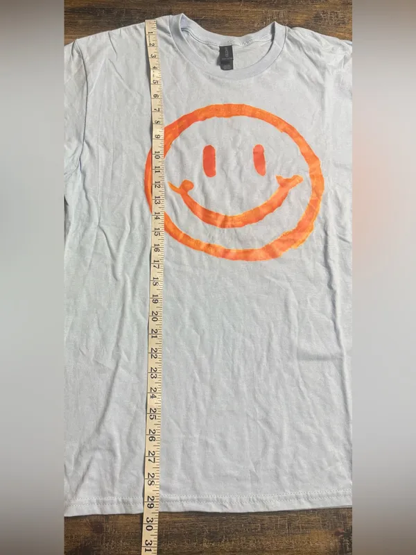 Gildan Light Blue Short-Sleeve Tee with Orange Smiley and Faith Graphic on back - Image 8