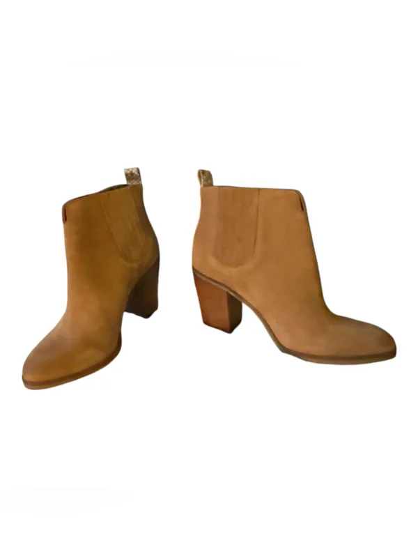 Dolce Vita Gracie Tan Suede Heeled Ankle Boots Snakeskin Detail Size 9.5 - Image 3