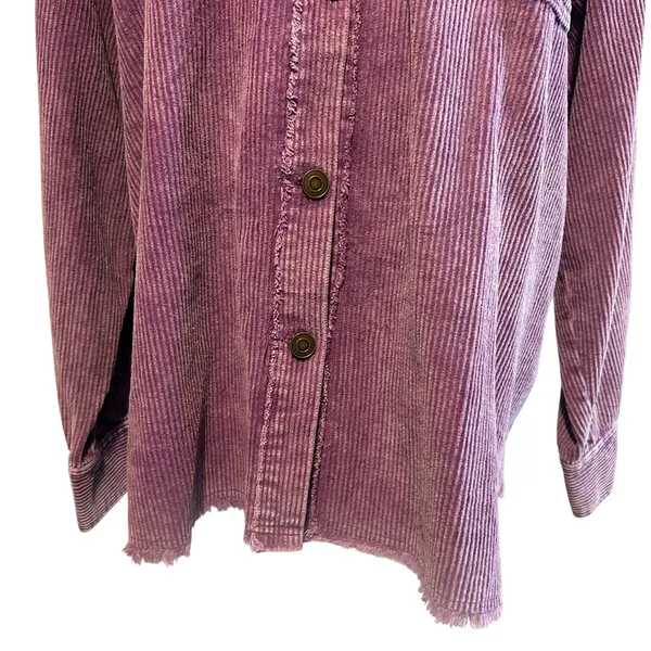 la miel Corduroy Shacket SZ M Purple Button Down Raw Hem Pocket Wide Wale Jacket - Image 3