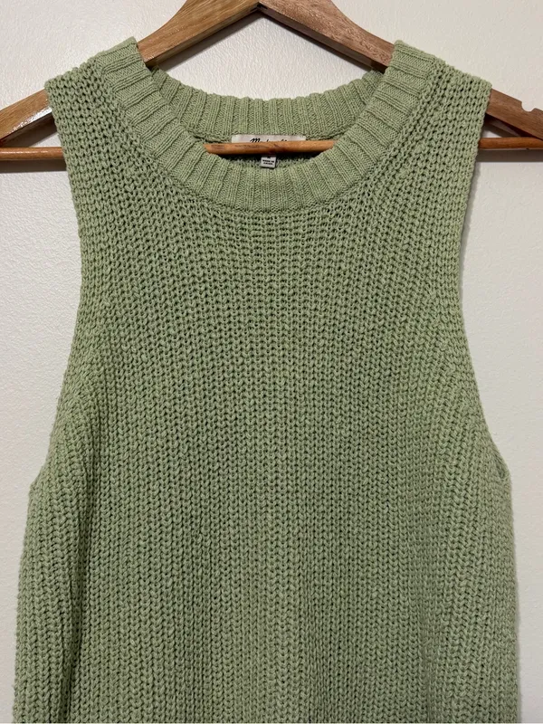 Madewell Shaker Sweater Tank Size Medium Top Green Cotton Fall Winter Knit - Image 5