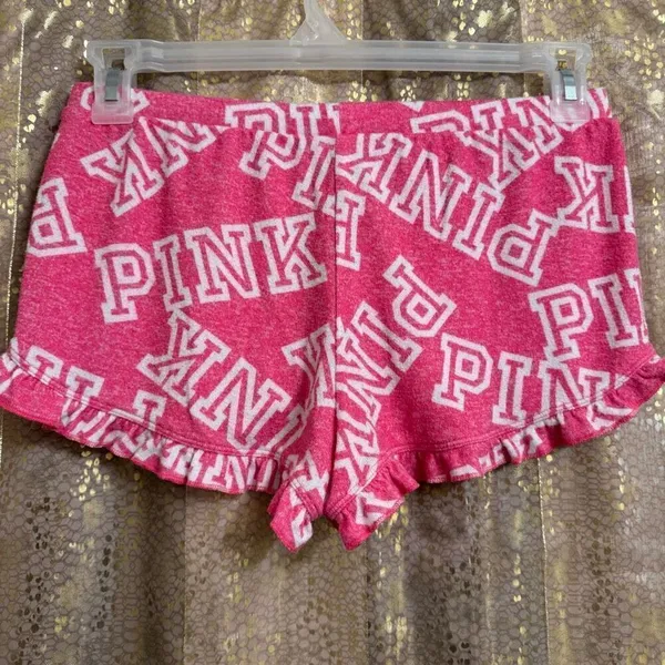 PINK Victorias Secret Hot Pink White Ruffle Pajama Lounge Shorts Small - Image 2