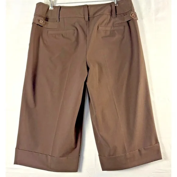 Ann Taylor Loft Womens Brown Wide Leg Cropped Pleated Cuffed‎ Trousers Size 10 - Image 3