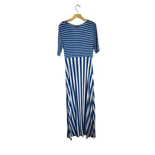 Matilda‎ Jane The Road Ahead Stripe Maxi Dress Blue White Pockets Sz M - Image 3
