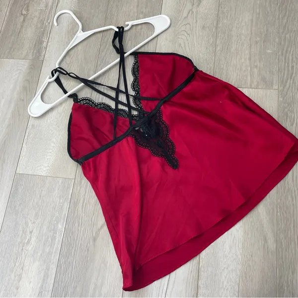 Linea Donatella Y2K Lace Tank Top racerback babydoll womens Black Red medium intimates lingerie - Image 4