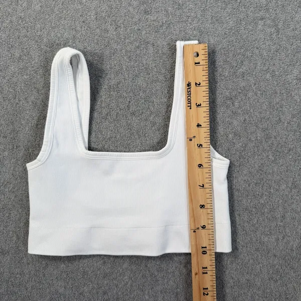Nux Women's Small White Ribbed Square Low Back Sports Bra Activewear - Image 2