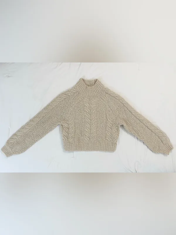 Aritzia Sunday Best Melly Alpaca Wool Cable Knit Sweater – Heather Oatmeal – S - Image 6
