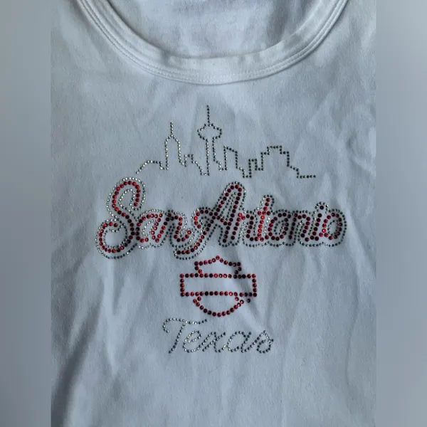 Harley-Davidson San Antonio Texas cityscape crystal jeweled t-shirt, size large - Image 2