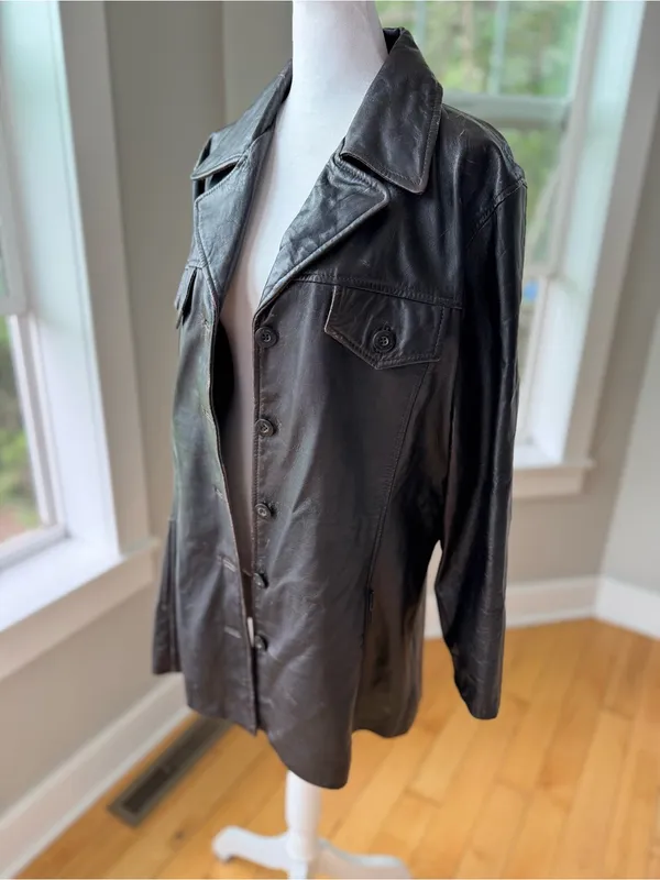 Vintage Maxima Wilson’s Leather Distressed Brown Leather Button-Front Jacket XL - Image 2