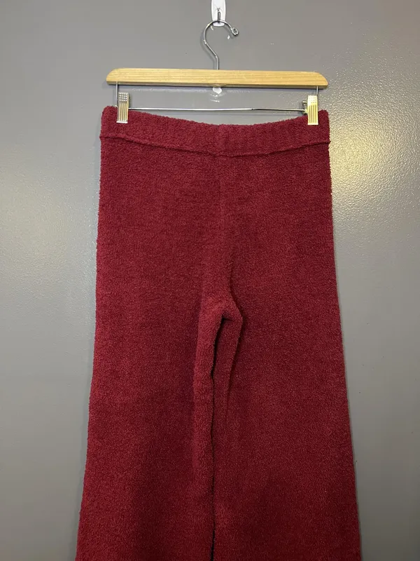 Aerie Pants Womens Small Red Fuzzy Knit Wide Leg Cozy Lounge Sweatpants - Image 4